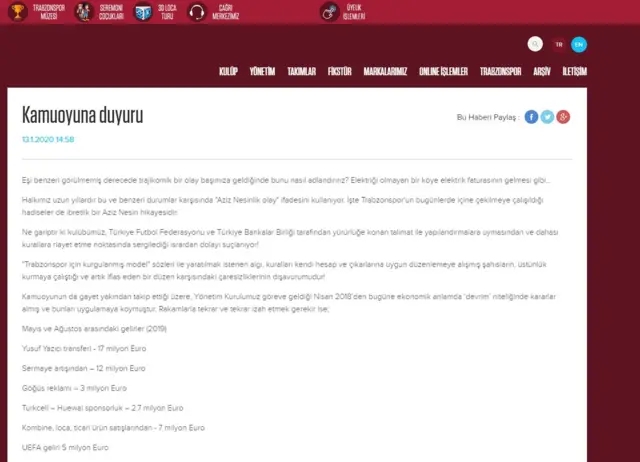 Trabzonspor açıklama