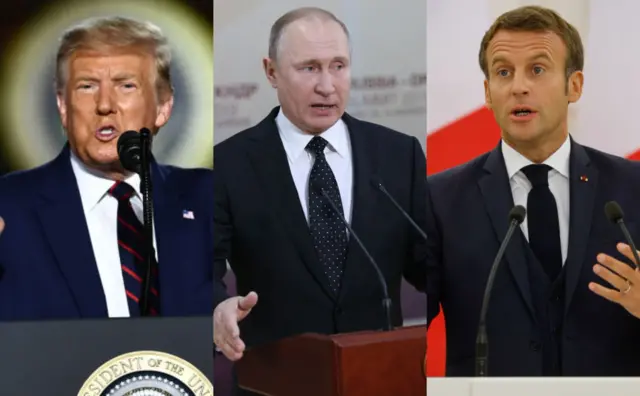 Donald Trump, Vladimir Putin, Emmanuel Macron