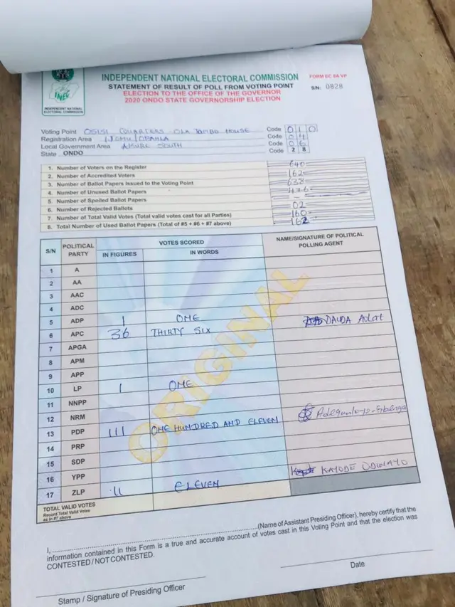 Results from Ondo election