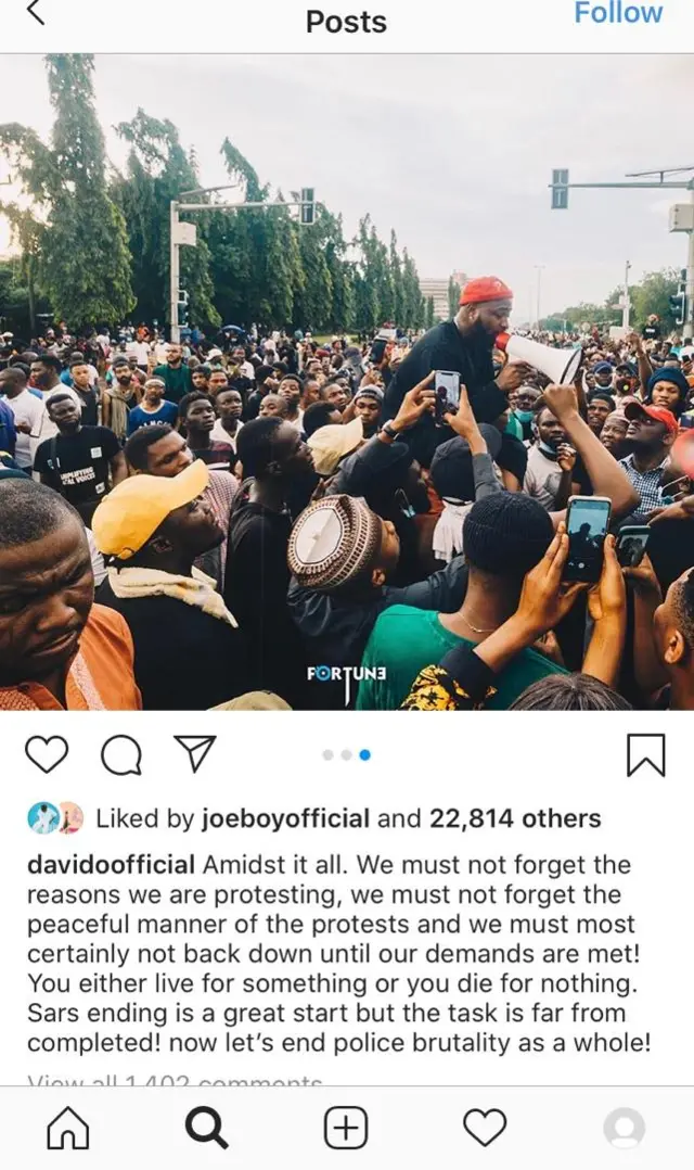 Nigerian Singer Davido for #ENDSARS protest