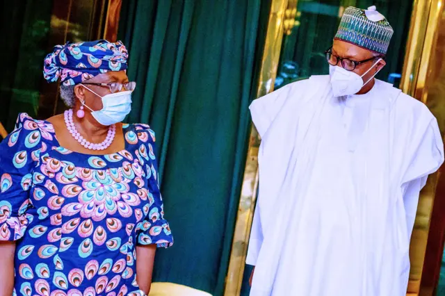 Ngozi Okonjo-Iweala na Onyeisiala Muhammadu Buhari