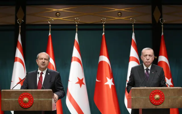 Kuzey Kıbrıs Başbakanı Ersin Tatar ile Cumhurbaşkanı Recep Tayyip Erdoğan
