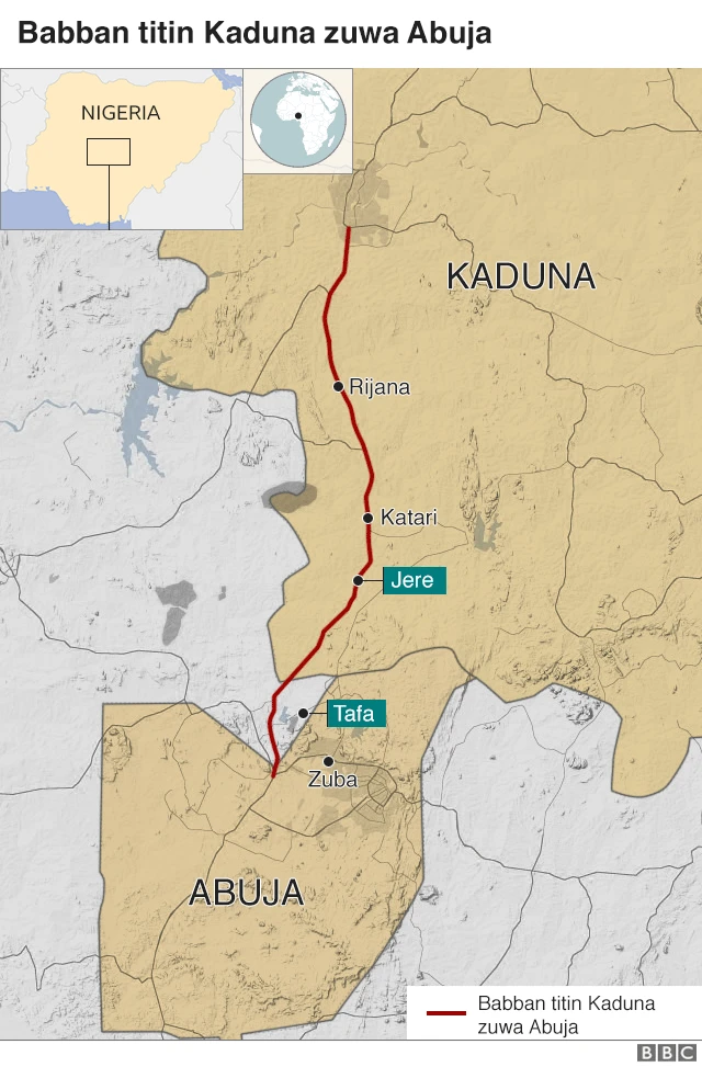 taswirar babban titin Kaduna zuwa Abuja