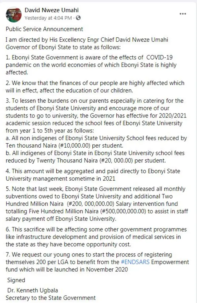 Akwụkwọ Mgbasaozi si n'aka Gọọmenti Ebonyi steeti