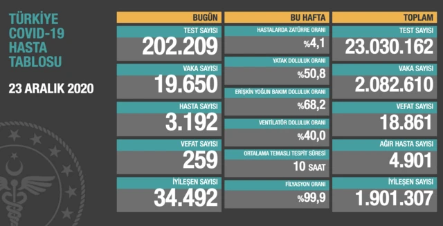 koronavirüs tablosu