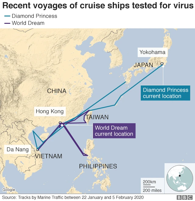 Con tàu Diamond Princess đã qua hai điểm ở Việt Nam: Vịnh Hạ Long và Đà Nẵng