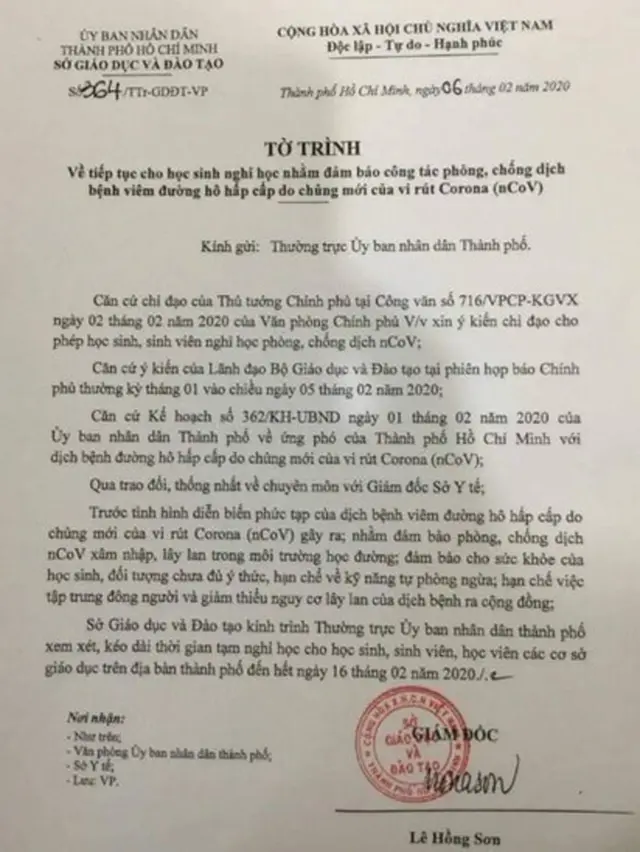 TP HCM cho học sinh nghỉ học