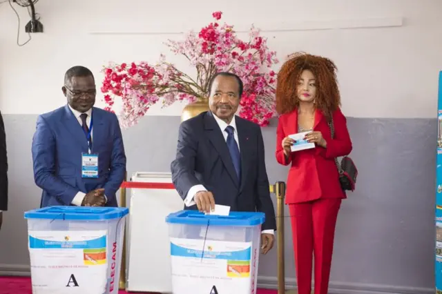 Cameroon President Paul Biya dey vote for di 2020 twin elections