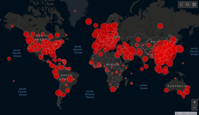 የቫይረሱን ስርጭት የሚያመላክት ካርታ