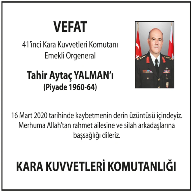 Sultan Abdülhamid Han Eğitim ve Araştırma Hastanesi Başhekimliği: Emekli Orgeneral Tahir Aytaç Yalman'ın COVID 19’a bağlı vefat ettiği kanaati oluştu