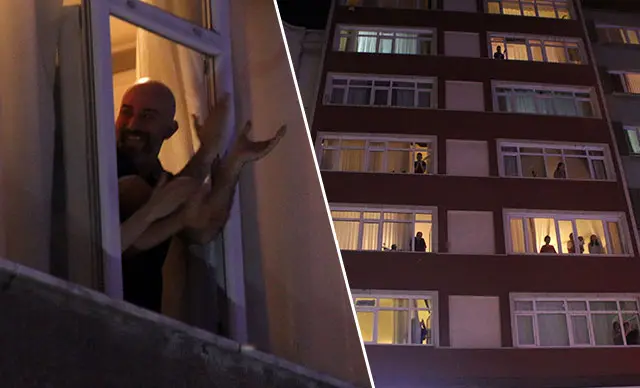 Ankara'da sağlık çalışanlarını alkışlayanlar