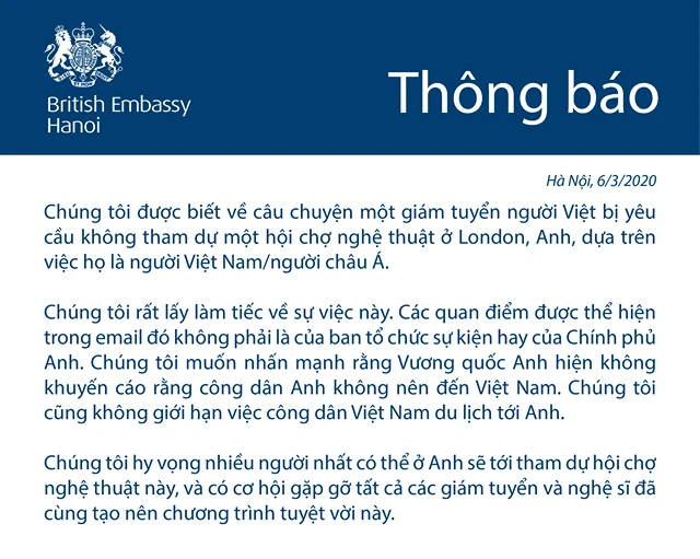 Thông báo Đại sứ quán Anh