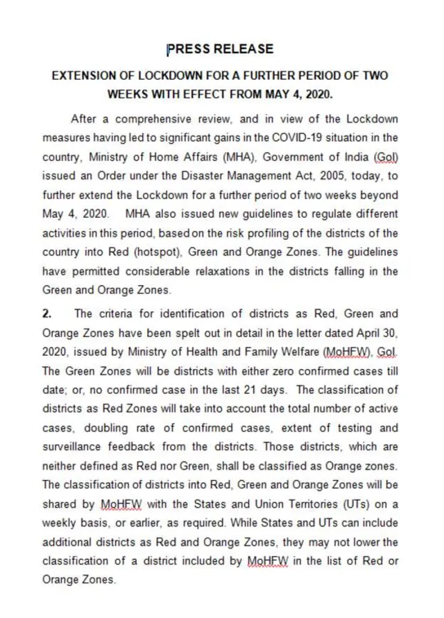 Lockdown extended by 2 weeks