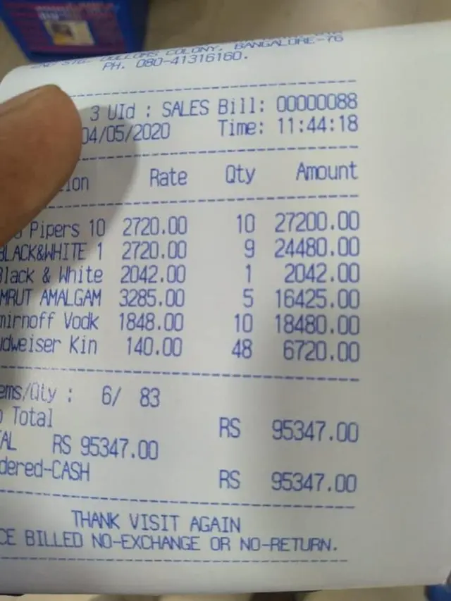 90 ஆயிரத்திற்கு மதுபானம் வாங்கிய பெங்களூர்வாசி