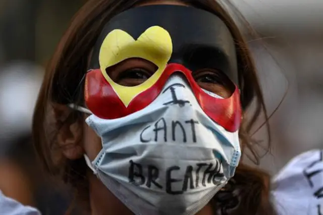 Protester with face mask