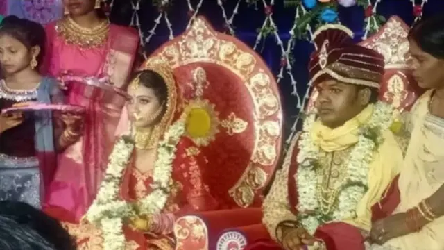 ਪਟਨਾ ਦੇ ਪਾਲੀਗੰਜ ਵਿੱਚ ਆਪਣੇ ਵਿਆਹ ਦੌਰਾਨ ਵਿਆਹੁਲਾ ਜੋੜਾ