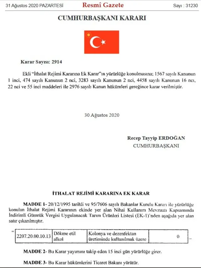 Resmi Gazete'de yayımlanan Cumhurbaşkanı kararı