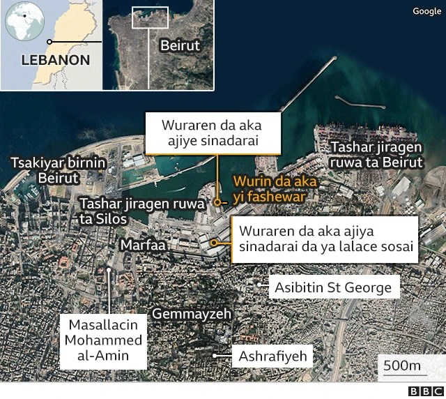 Taswirar wuraren da sinadarai suka fashe a Lebanon