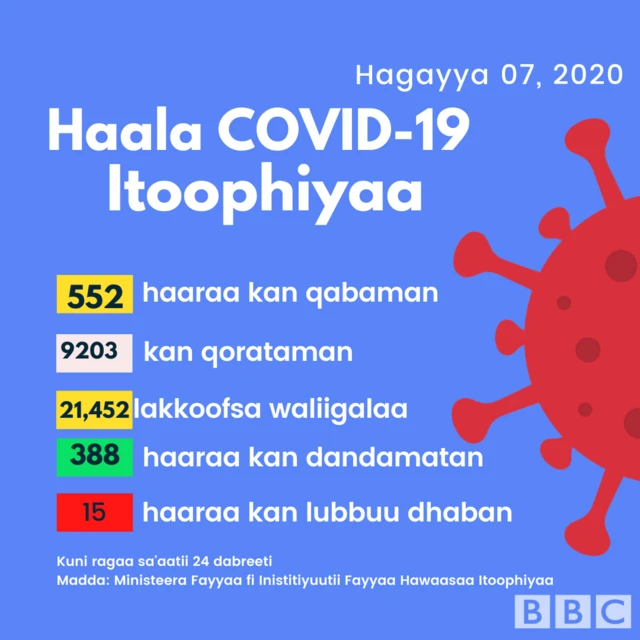 Gabaassa Covid-19, Itoophiyaa