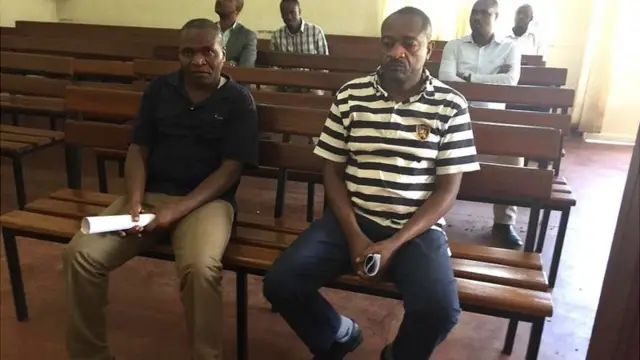 Nsekanabo Jean Pierre na Nkaka Ignace Aprili  2019 walipofikishwa mahakamani baada ya kukamatwa kwenye mpaka wa Bunagana na DRC kuwapeleka Rwanda
