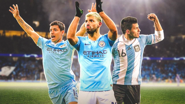 ثلاثة صورة للاعب الكرة سيرجيو أغويرو خلال مسيرته الكروية