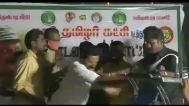 மொரப்பூரில் நாம் தமிழர் கட்சி மேடையில் நடைபெற்ற தகராறின் வீடியோ காட்சி