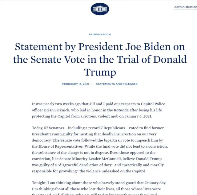 वाइट हाउस का बयान