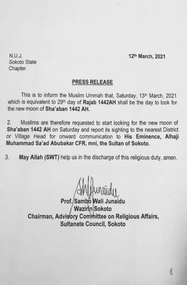 Sanarwar Fadar Sarkin Musulmi