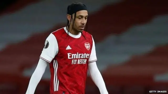 Aubameyang came on as a substitute in the Europa League quarter-final first leg against Slavia Prague on 8 April