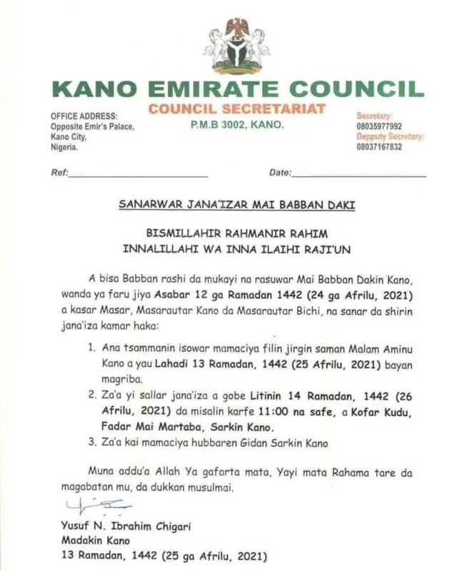 Sanarwar majalisar masarautun Kano