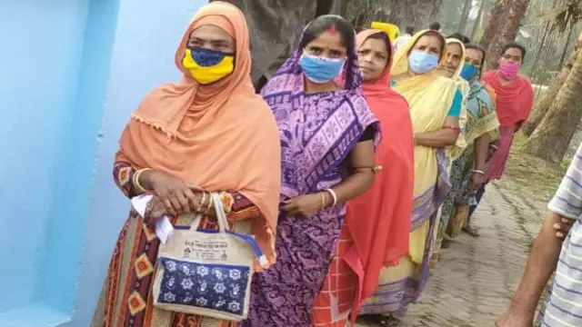 Electors maintained COVID -19 protocol on way to casting their votes at 134 -Raidighi Assembly Constituency of South 24 Parganans District.