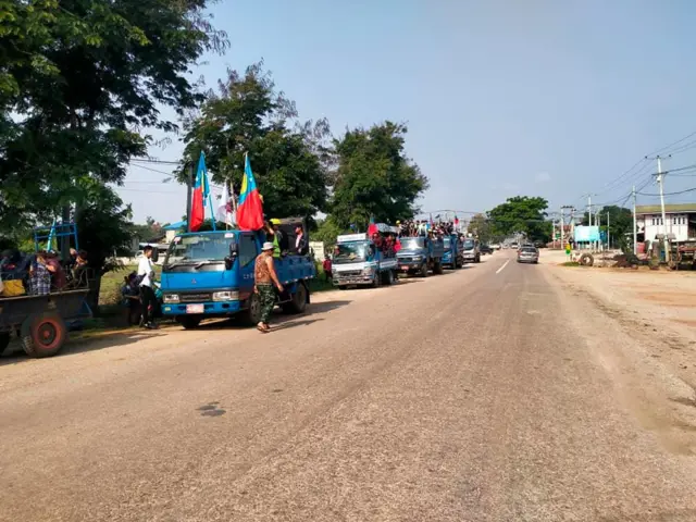 ဒီးမော့ဆိုမြို့မှာ ဧပြီလ ၂၂ ရက်တုန်းက ပြုလုပ်ခဲ့တဲ့ စံပြ ၆ မိုင် သပိတ်