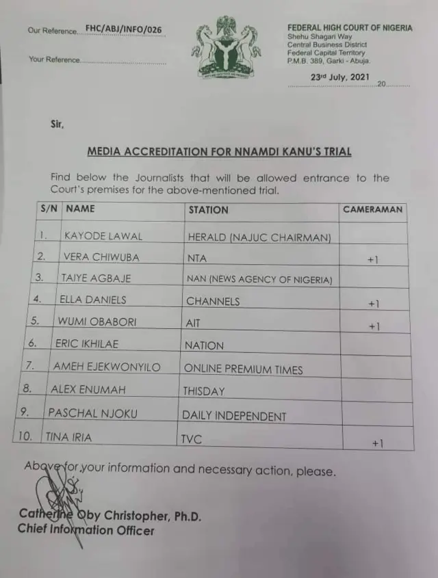 Akwụkwọ gosiri ndị ụlọọrụ mgbasaozi iri ga-esete etu ikpe Nnamdi Kanu ga-esi ga