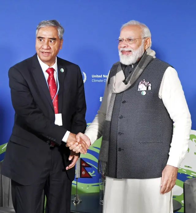 ग्लासगो में प्रधानमंत्री मोदी के साथ मुलाकात के दौरान शेर बहादुर देउबा