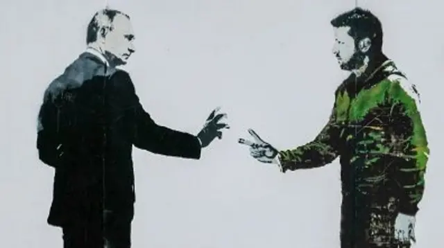 Переговори між Зеленським і Путіним, як їх бачать вуличні художники в Лондоні