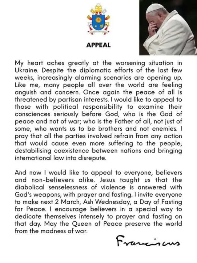 Ekper Pope Fransis maka agha Russia na Ukraine
