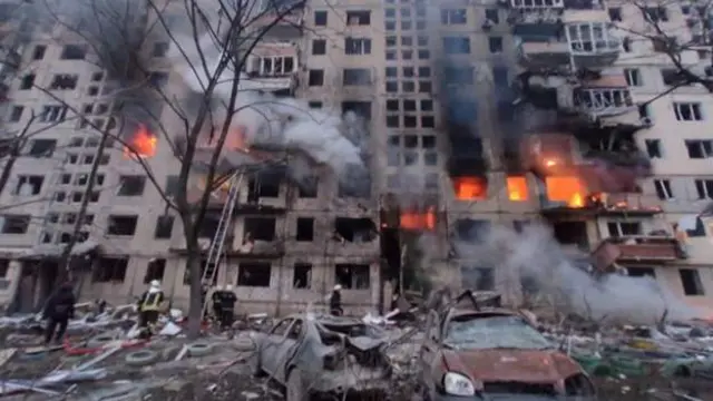 A residential building was hit by shelling in the capital Kyiv