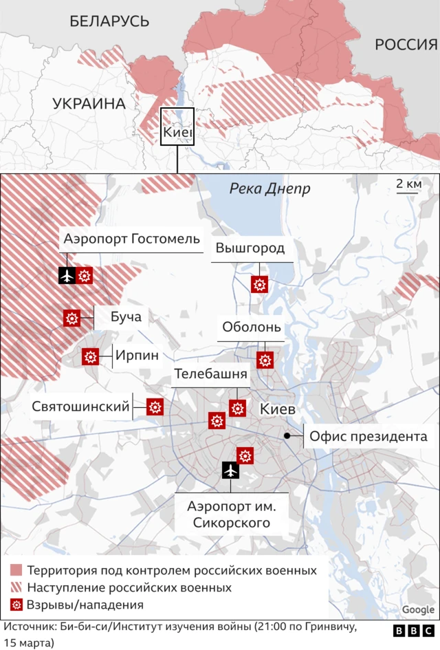 Карта российского наступления в Киеве