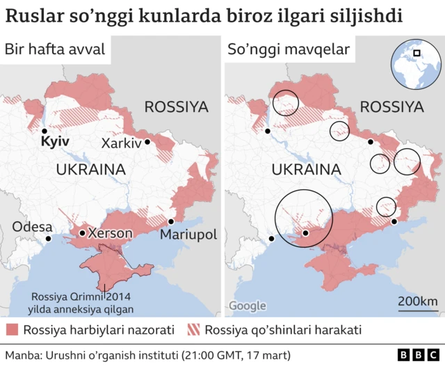 Украинадаги уруш ҳаракатлари харитаси