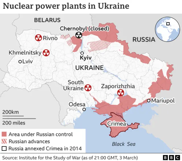 Bản đồ các nhà máy điện hạt nhân ở Ukraine