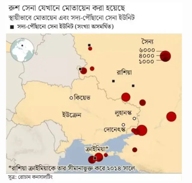 ইউক্রেনে রাশিয়ার সৈন্যদের অবস্থানের ম্যাপ
