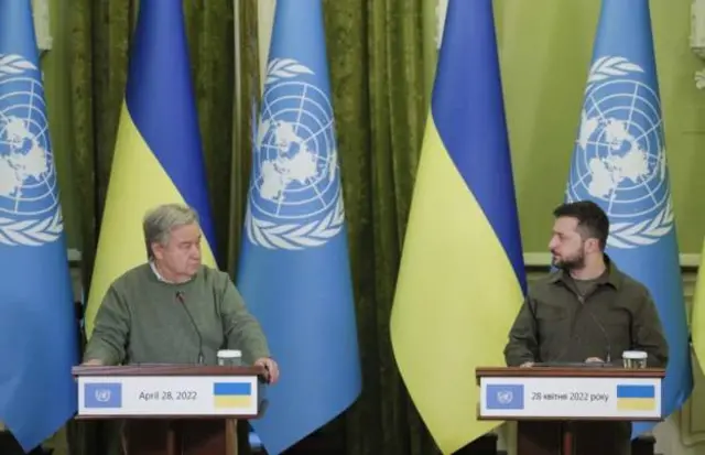 БМТ Бош котиби Антониу Гутерриш ва Украина Президенти Володимир Зеленский матбуот анжумани