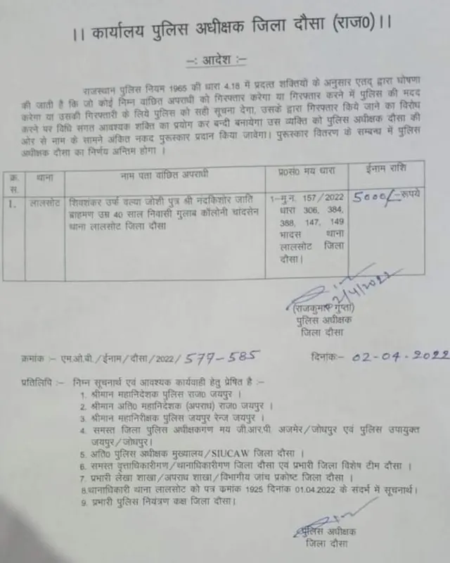 पुलिस का नोटिस
