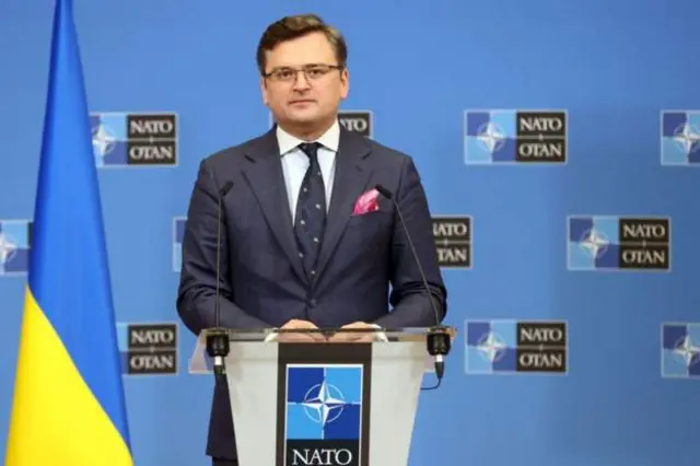 Ukraine's Minister of Foreign Affairs Dmytro Kuleba speaking at the Nato meeting