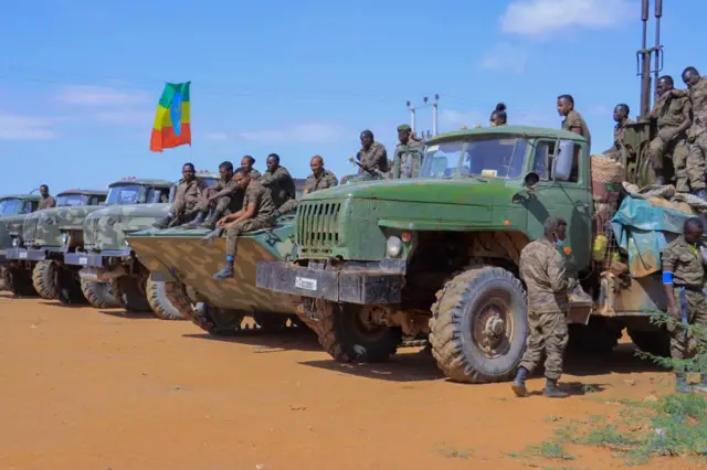 Militeriga Itoobiya ee ku sugan magaalada Godey ee xoojinaya kuwa Liyuu Booliska ee hortaggaya Shabaab