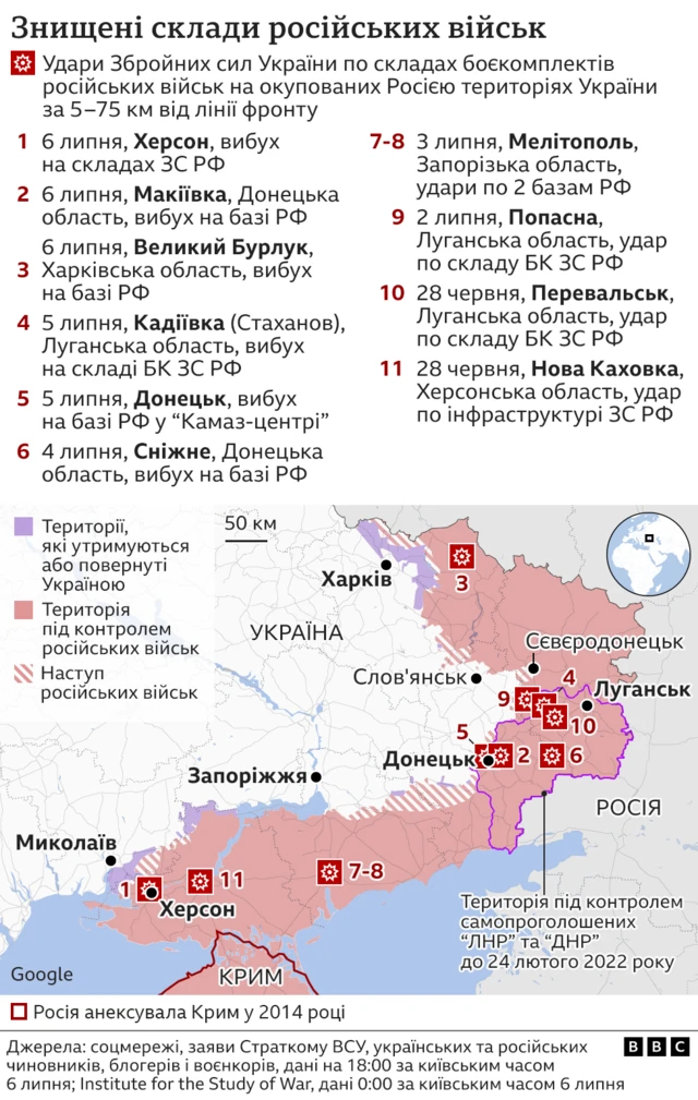 карта ударів зсу по складах росії