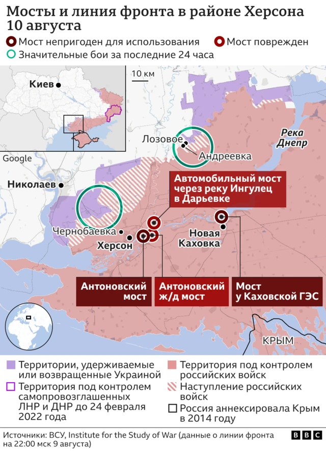 мосты и фронт в Херсонской области