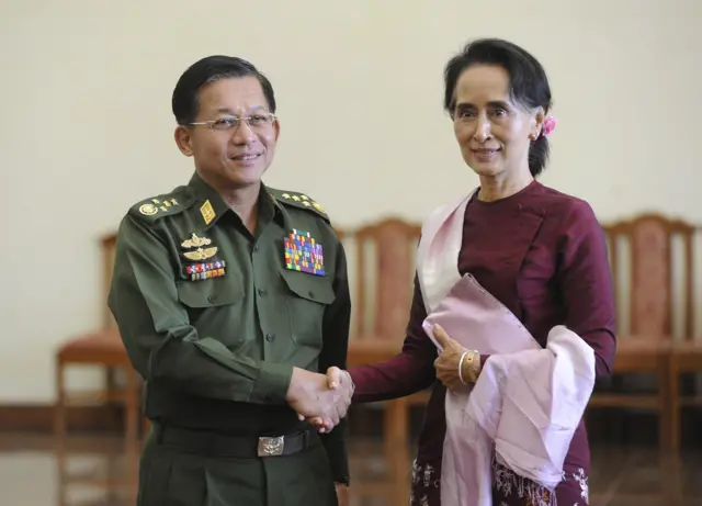 Aung San Suu Kyi meet with Min Aung Hlaing