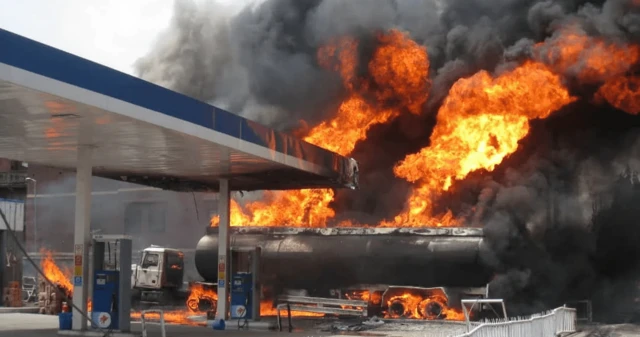 Petrol station on fire