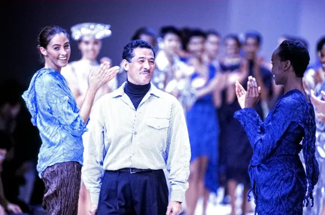 Issey Miyake and models during im Ready-to-Wear Spring-Summer 1992 fashion show for Paris